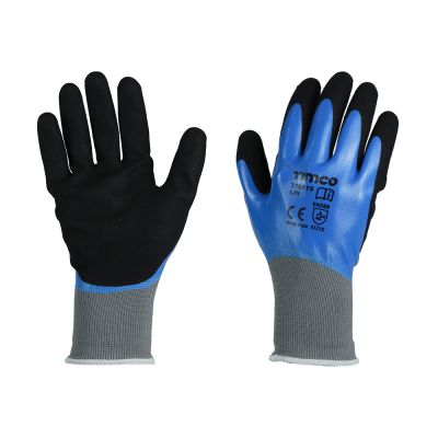 LARGE  Waterproof Grip Gloves Sandy Nitrile BLUE