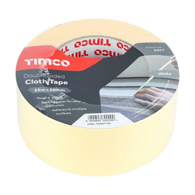 Timco Double Sided Cloth Tape - White 25m