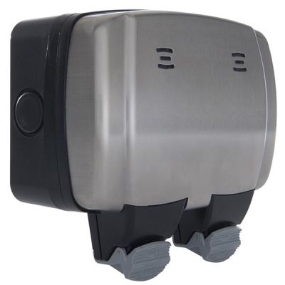 Weatherproof 2 Gang Switched Outdoor Socket with Indicator 