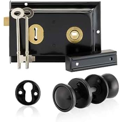 ERA 177-10-2 Surface Mounted Rim Lock & Handles - Black 