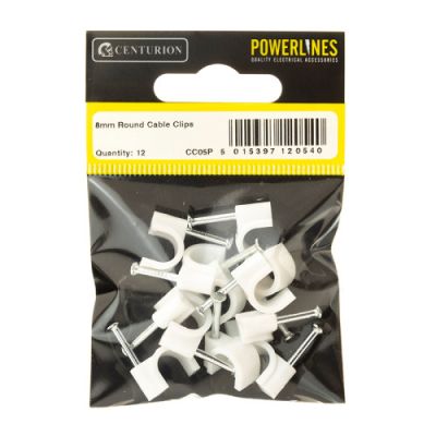 8mm White Cable Clips (Pack of 14)
